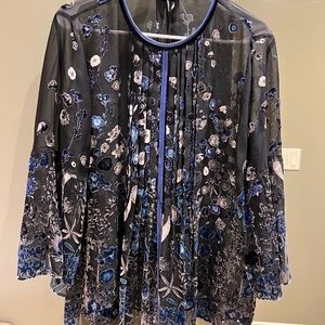 Elie Tahari orion drape bell sleeve sheer blouse